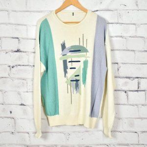 Vintage 80s Pastel Abstract Grandpa Golf Sweater